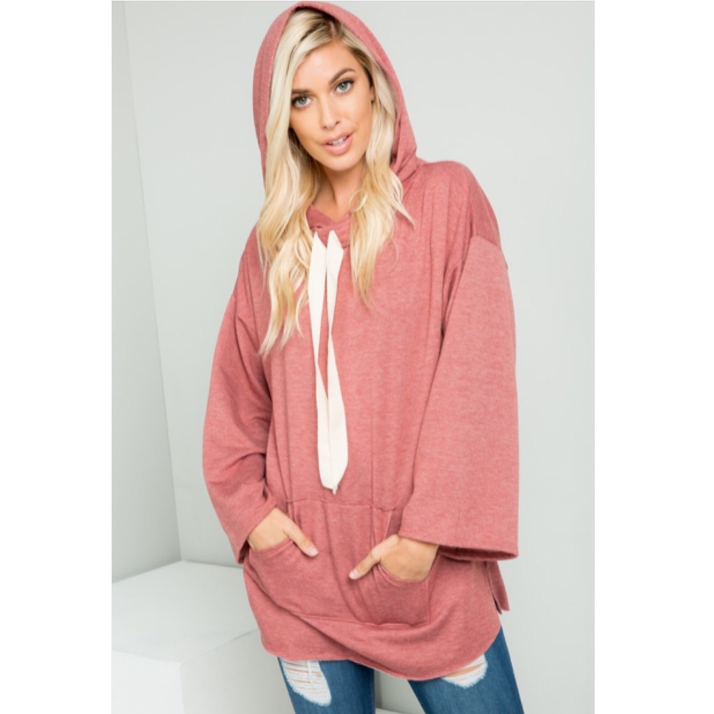Oversized Mauve Hoodie Kangaroo Pocket Sweatshirt! - Picture 1 of 9